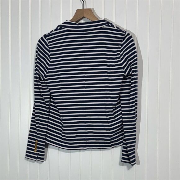 Lauren Ralph Lauren Blazer S Navy Stripe Knit Jacket Gold Button Nautical Preppy - Picture 3 of 8
